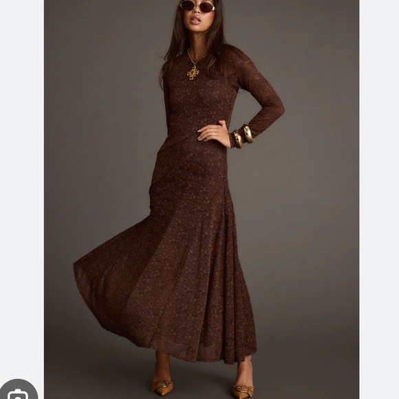12th Tribe Dresses & Skirts - 12th Tribe Long Sleeve Brown Lace Maxi Dress